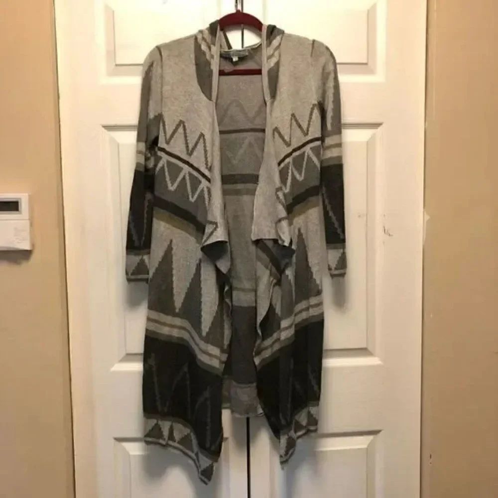 Cecico Southwest Patterned Long Hooded Cardigan